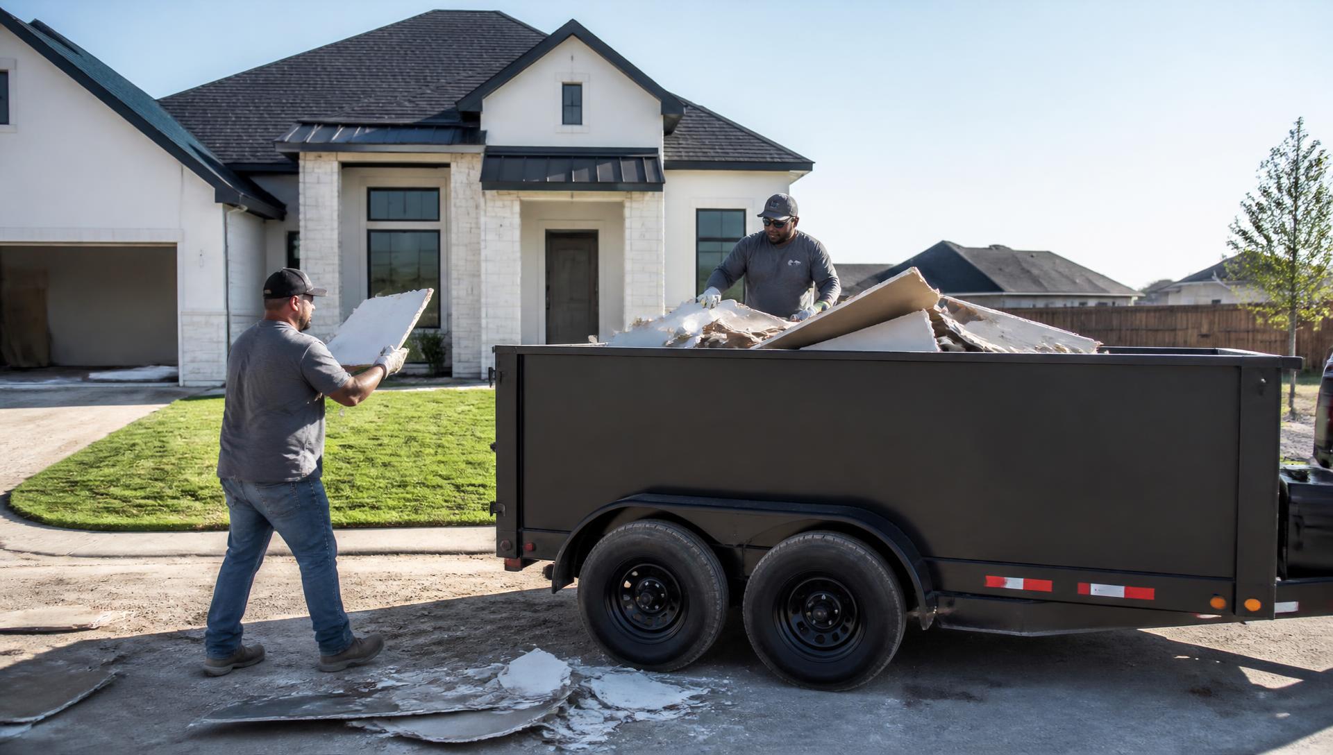 Construction debris hauling from a new-build home in Kyle, TX